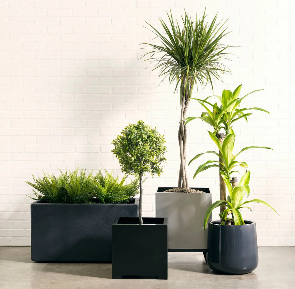 Rectangular Planter Box Faux Concrete Fiberglass Drainage Holes