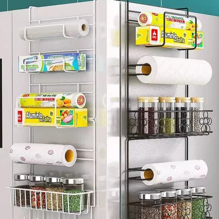 Refrigerator Side Organizer Rack Multi-Tier Nail-Free Installation Rust-Resistant Iron