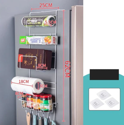 Refrigerator Side Organizer Rack Multi-Tier Nail-Free Installation Rust-Resistant Iron