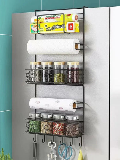 Refrigerator Side Organizer Rack Multi-Tier Nail-Free Installation Rust-Resistant Iron
