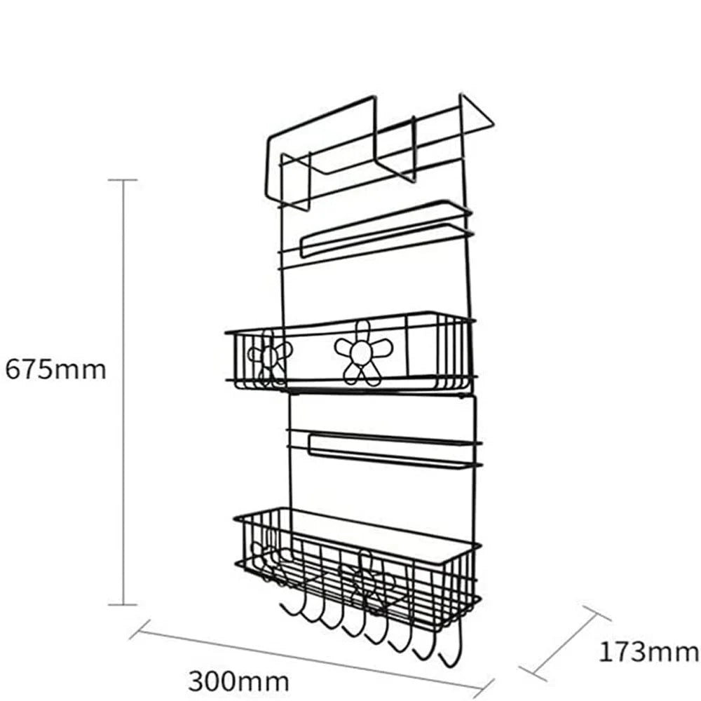 Refrigerator Side Organizer Rack Multi-Tier Nail-Free Installation Rust-Resistant Iron
