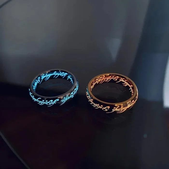 Ring Glow-In-The-Dark Engraved Runes Nickel-Free
