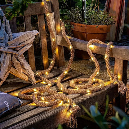 Rope Lights Solar-Powered Hemp Rope Waterproof 60 LEDs