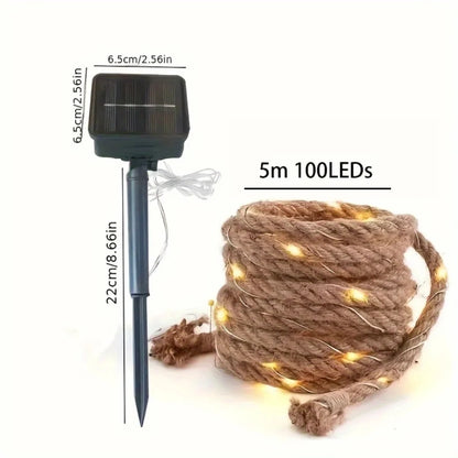Rope Lights Solar-Powered Hemp Rope Waterproof 60 LEDs