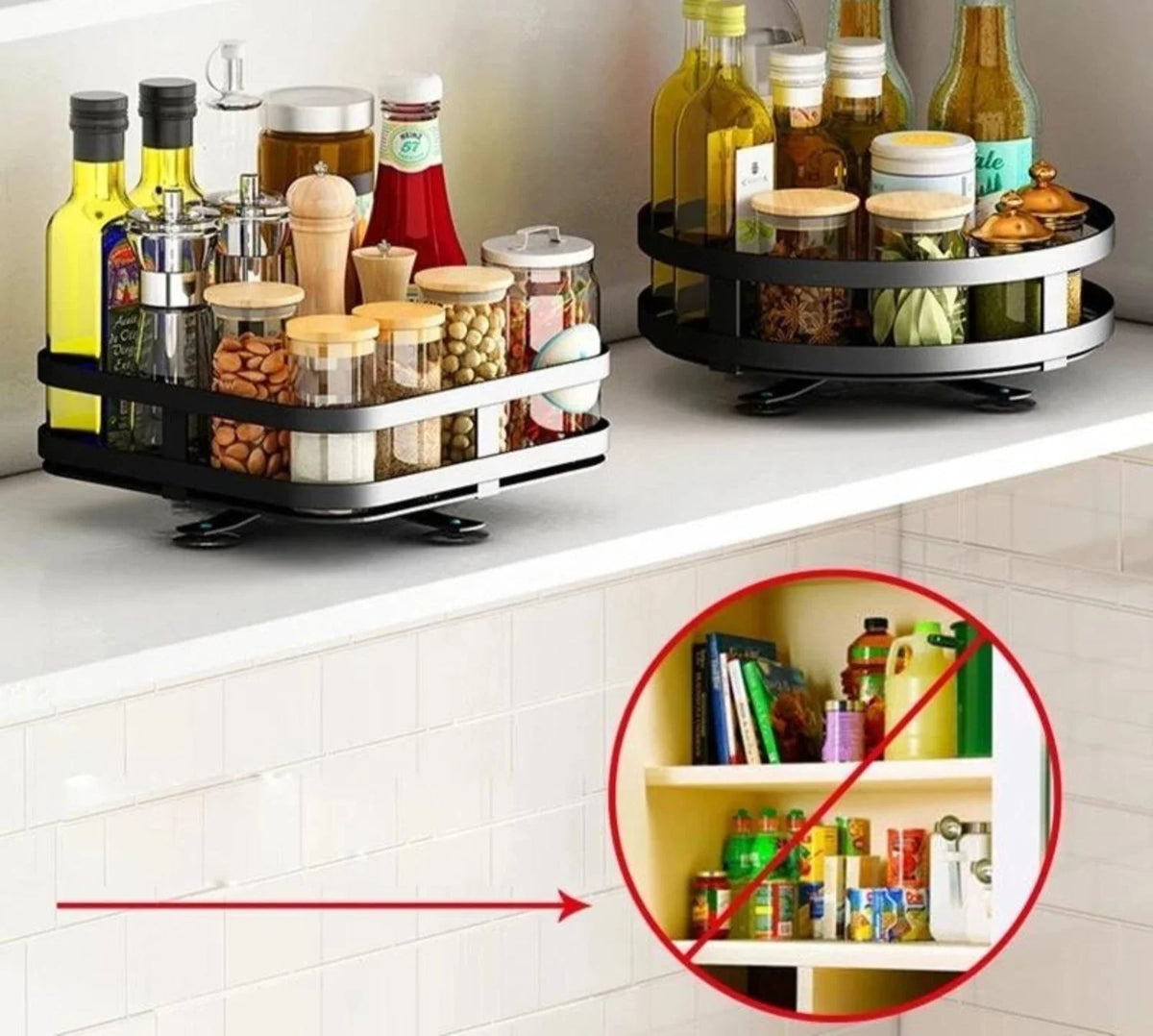 Rotating Storage Rack Stainless Steel 360° Swivel Adjustable Height
