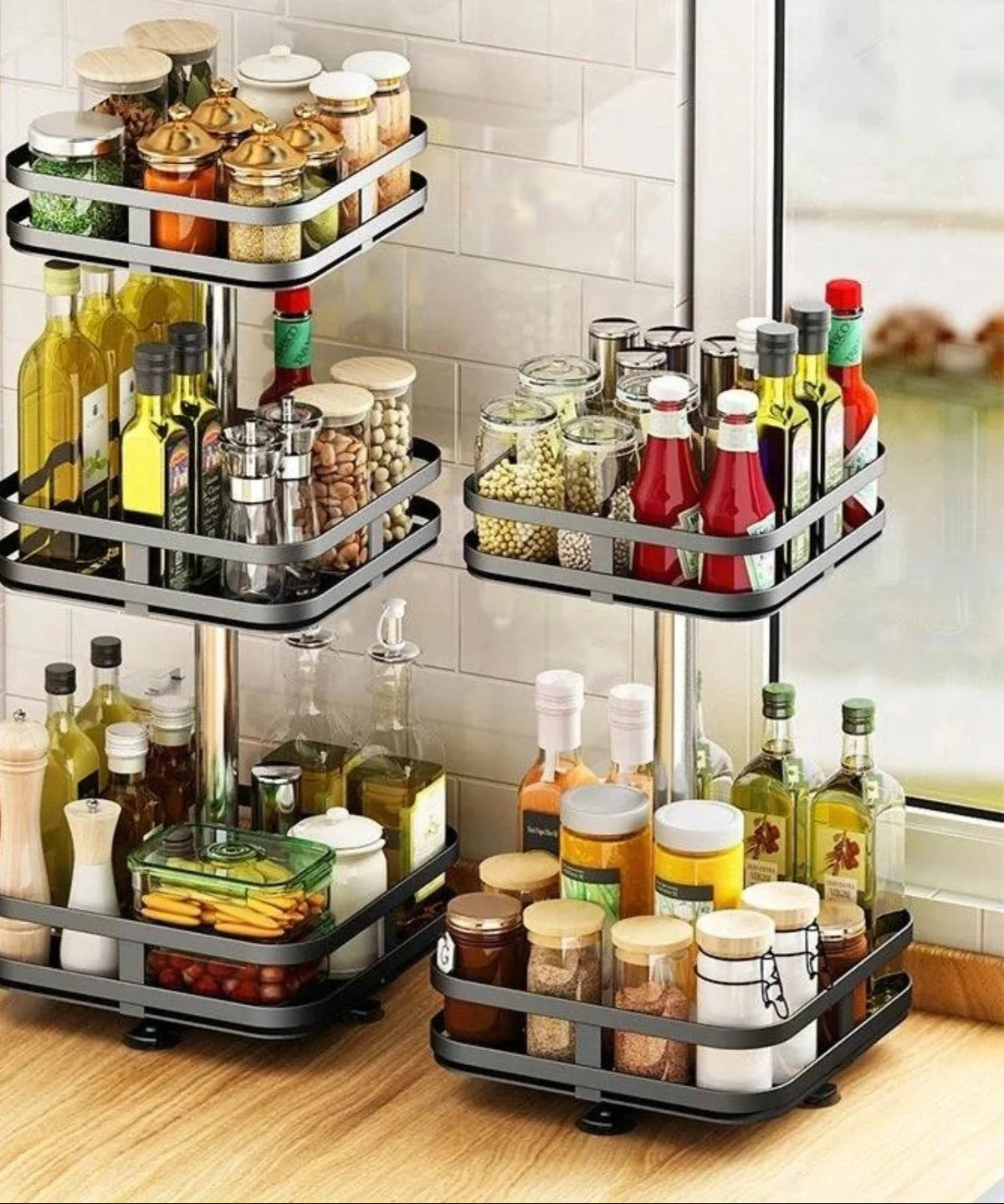 Rotating Storage Rack Stainless Steel 360° Swivel Adjustable Height