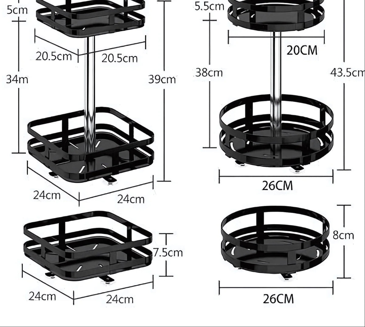 Rotating Storage Rack Stainless Steel 360° Swivel Adjustable Height