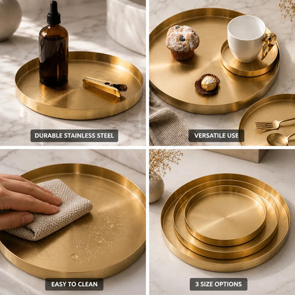 Round Organizer Tray Gold Finish Stainless Steel
