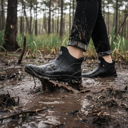 Rubber Boots Waterproof PVC Non-Slip Tread Ankle-High