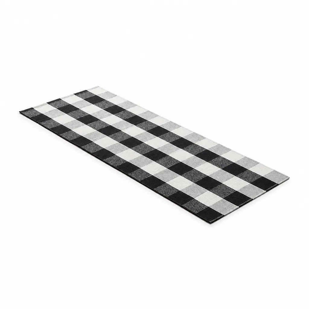 Runner Rug Checkered Flat Woven Cotton Blend