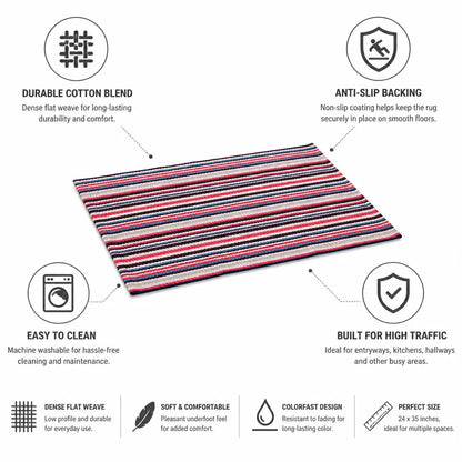 Runner Rug Striped Cotton Blend Anti-Slip