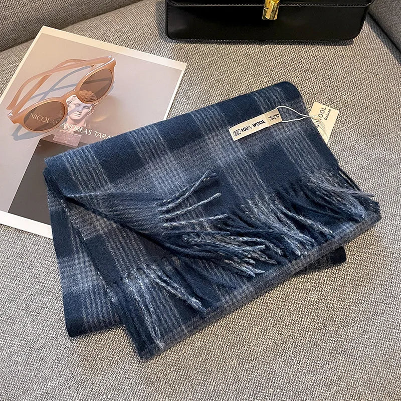 Scarf 100% Wool Windproof Chessboard Pattern