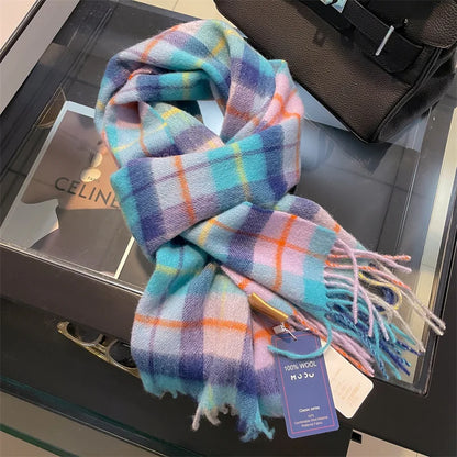 Scarf 100% Wool Windproof Chessboard Pattern