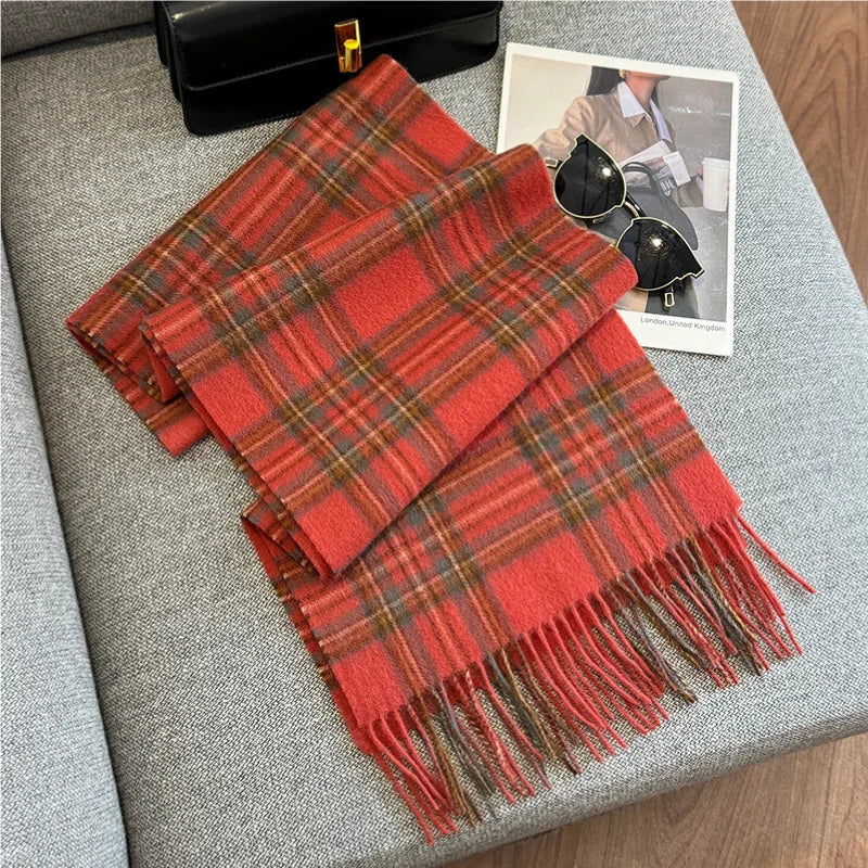 Scarf 100% Wool Windproof Chessboard Pattern