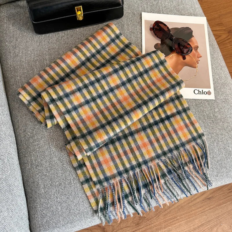 Scarf 100% Wool Windproof Chessboard Pattern