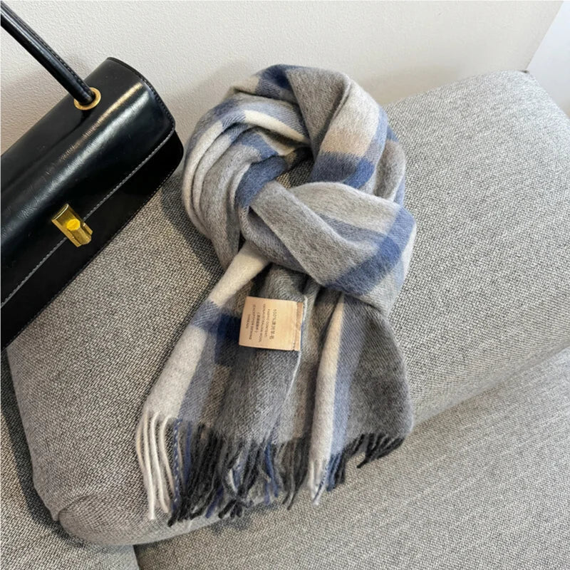 Scarf 100% Wool Windproof Chessboard Pattern