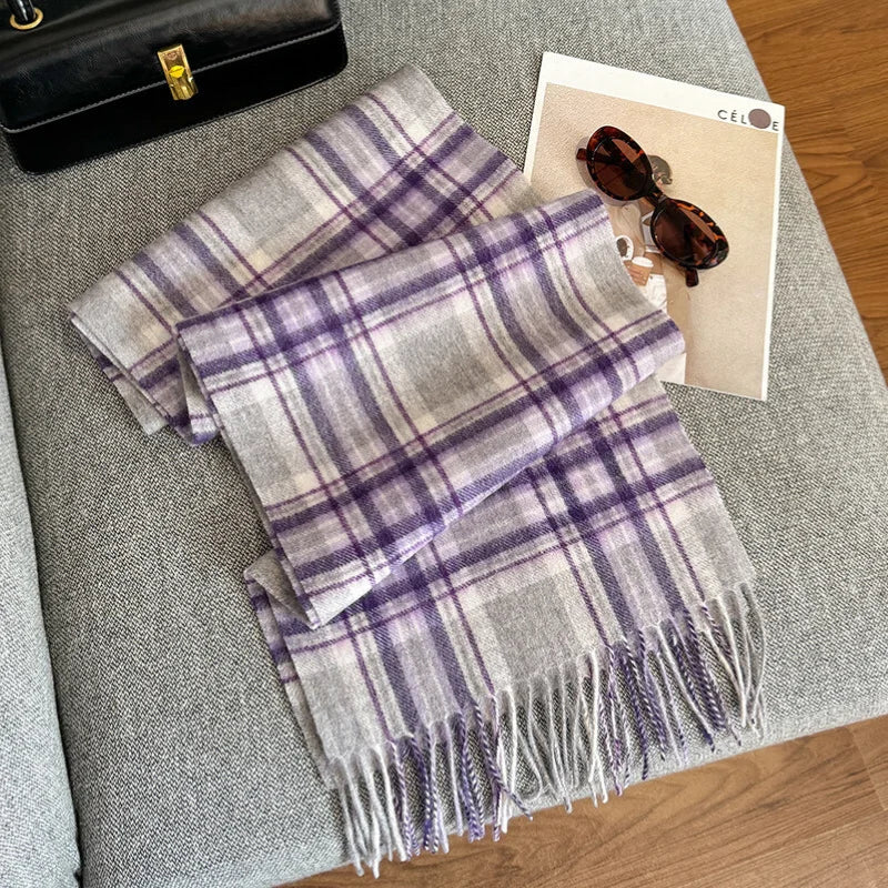 Scarf 100% Wool Windproof Chessboard Pattern