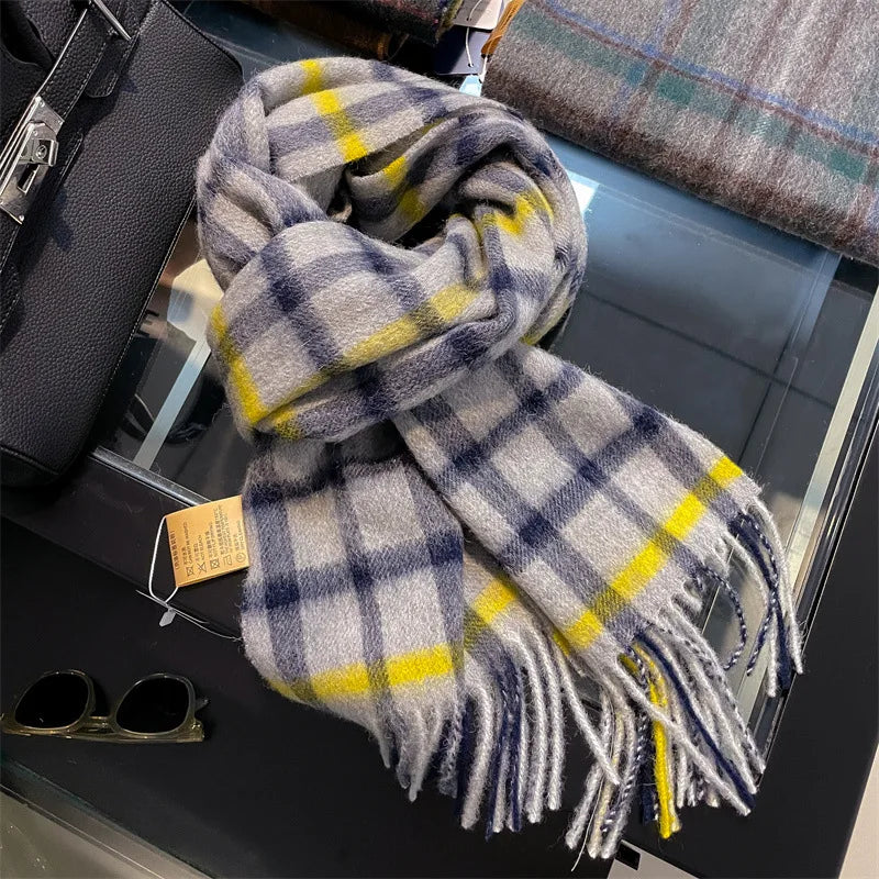 Scarf 100% Wool Windproof Chessboard Pattern
