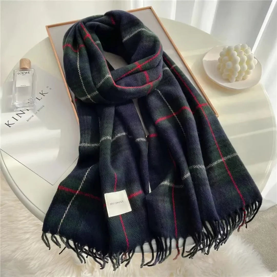 Scarf Cashmere Lightweight Checkered & Fringed