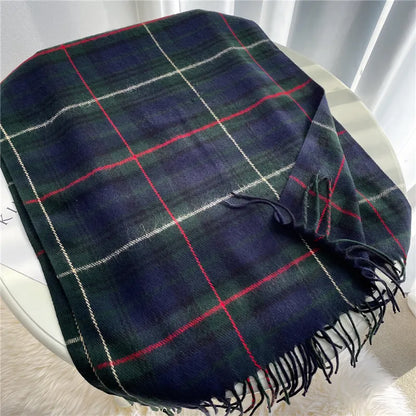 Scarf Cashmere Lightweight Checkered & Fringed
