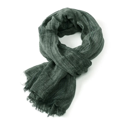 Scarf Cotton-Linen Striped Lightweight With Fringe