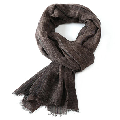 Scarf Cotton-Linen Striped Lightweight With Fringe