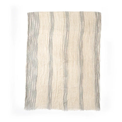 Scarf Cotton-Linen Striped Lightweight With Fringe