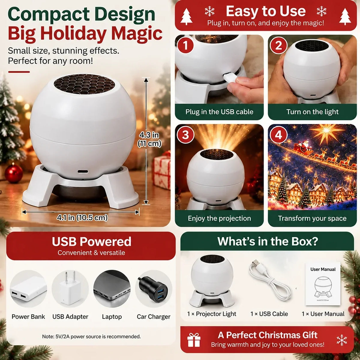 Scene Projector USB-Powered Compact Holiday Light