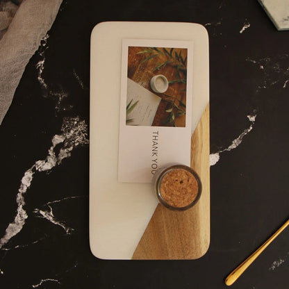 Serving Tray Marble & Wood Compact Rectangular