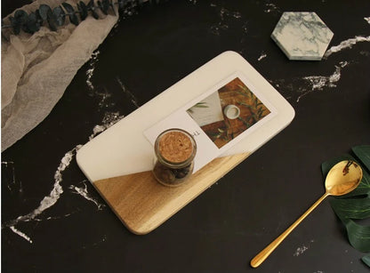 Serving Tray Marble & Wood Compact Rectangular