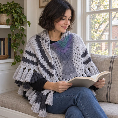 Shawl Wing-Shaped Feather Knit With Tassel Trim