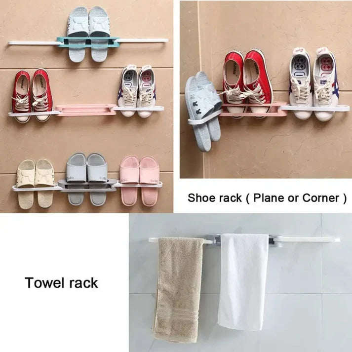 Shoe Organizer Wall-Mounted Foldable Self-Adhesive 2-Pack