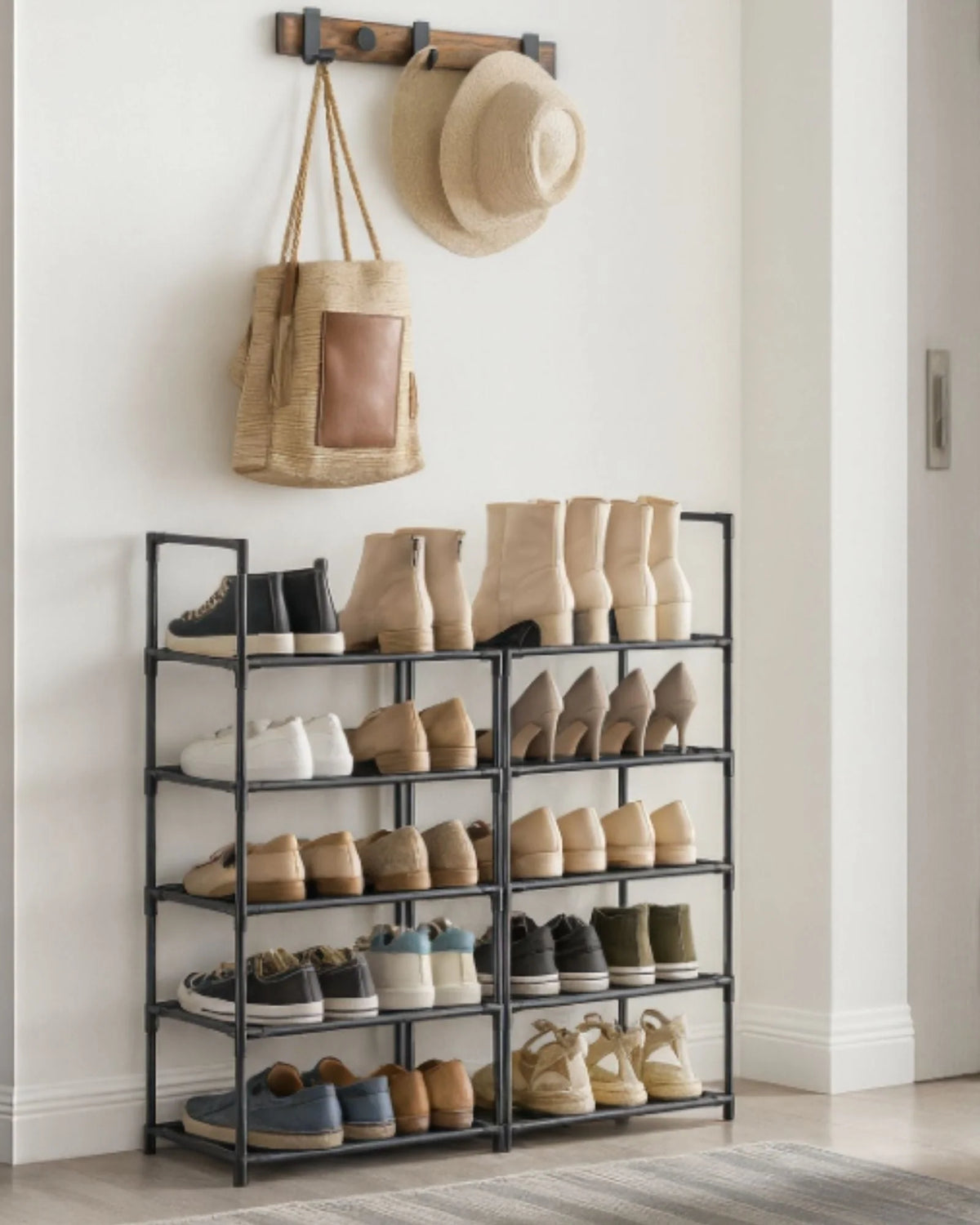 Shoe Rack Slim Vertical 10-Tier Metal Frame