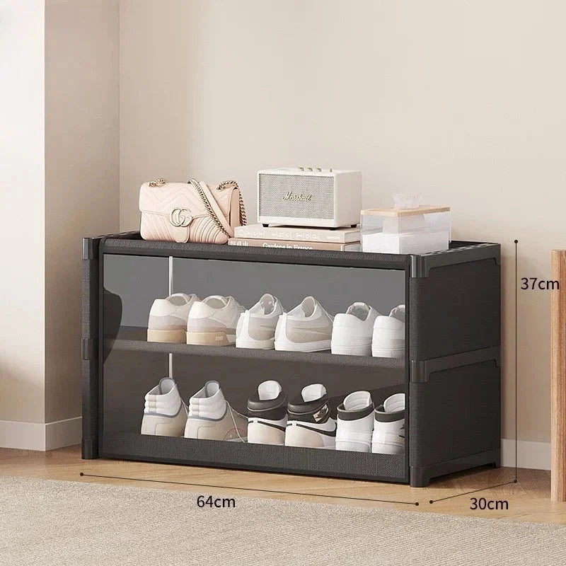 Shoe Storage Cabinet Transparent Multi-Tier Design