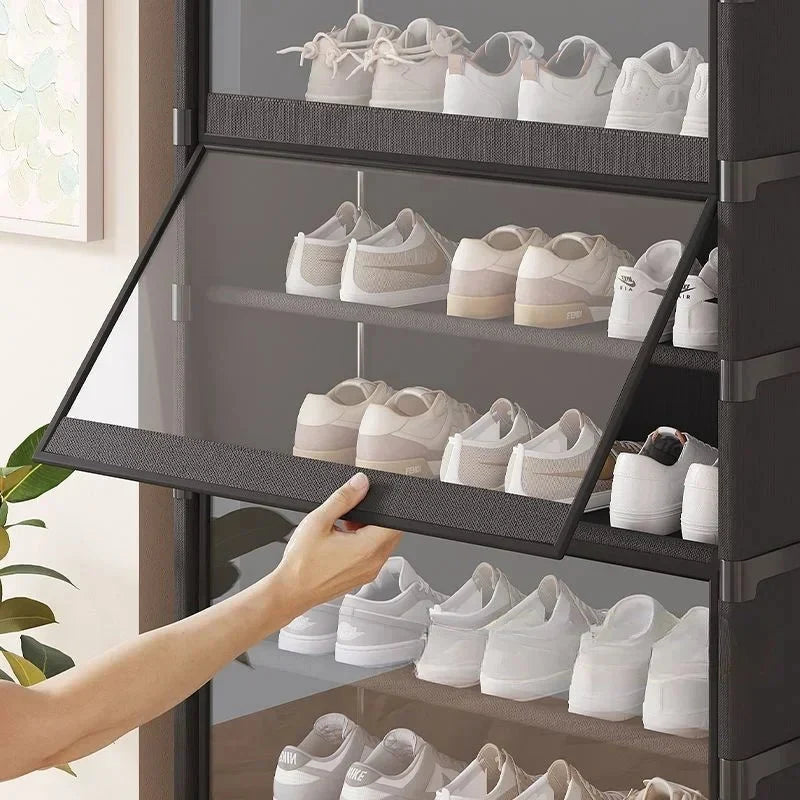 Shoe Storage Cabinet Transparent Multi-Tier Design