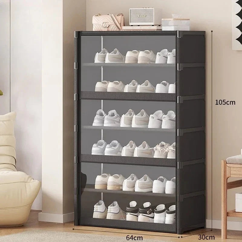 Shoe Storage Cabinet Transparent Multi-Tier Design