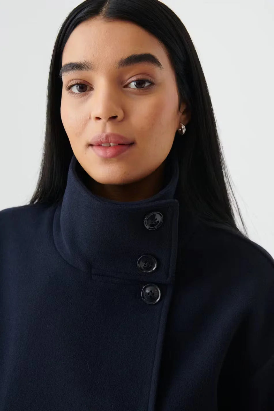 Short Jacket Asymmetrical Closure Large Collar & Lined Interior