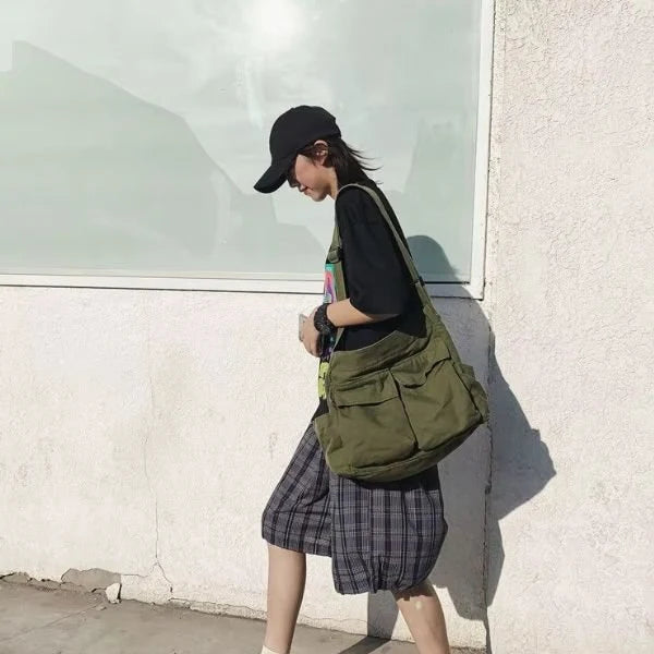 Shoulder Bag Canvas Spacious Interior Zippered Flap