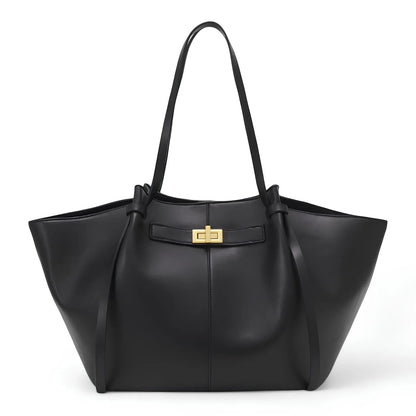 Shoulder Bag Laptop-Sized PU Leather Gold Clasp