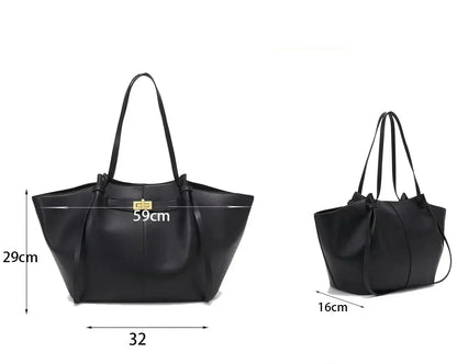 Shoulder Bag Laptop-Sized PU Leather Gold Clasp