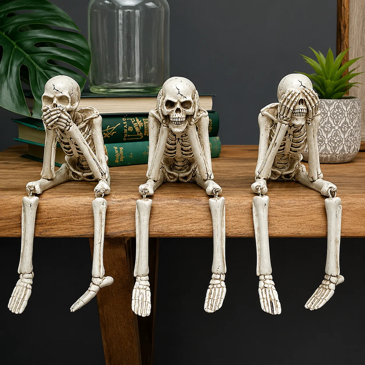 Skeleton Figurine Set Resin Three Wise Design Set of 3