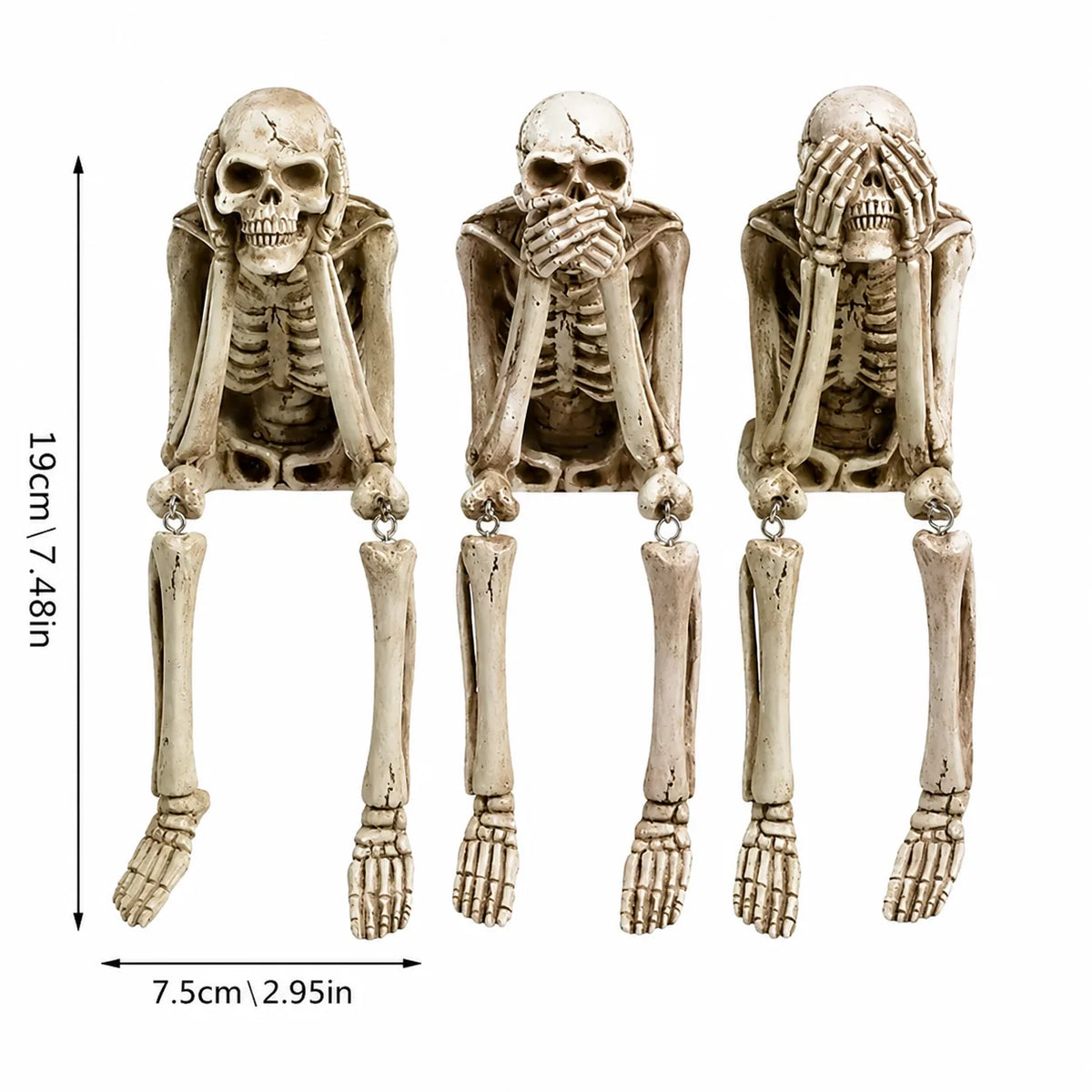Skeleton Figurine Set Resin Three Wise Design Set of 3
