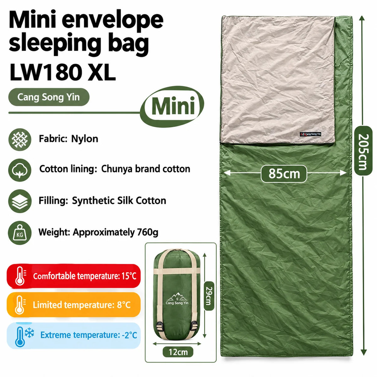 Sleeping Bag Compact Insulated Down-Alternative Fill