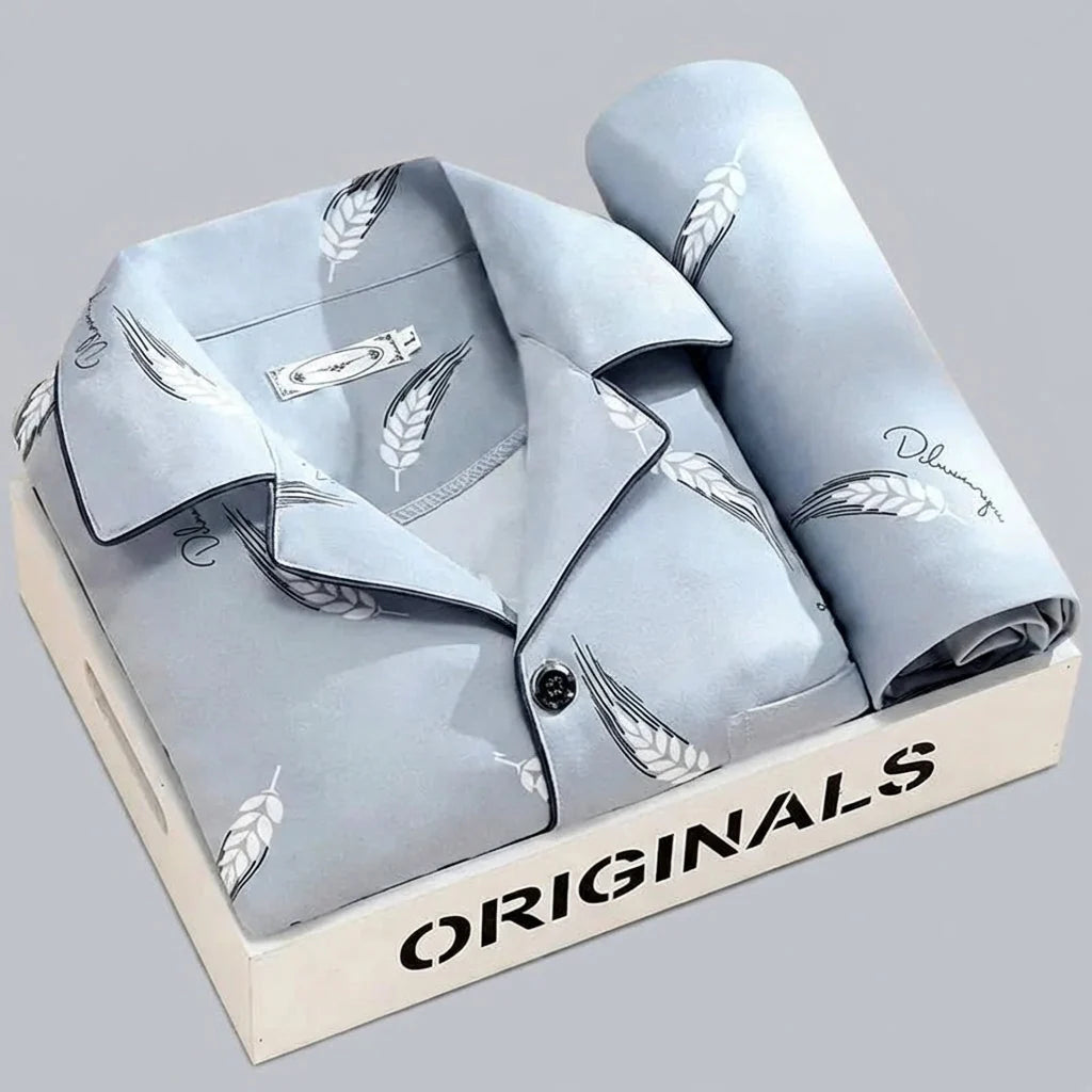 Sleepwear Set Button-Up Shirt & Trousers Soft Breathable