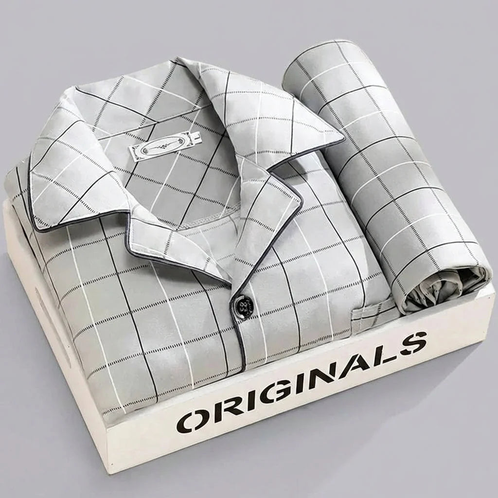 Sleepwear Set Button-Up Shirt & Trousers Soft Breathable