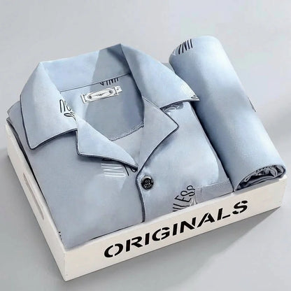 Sleepwear Set Button-Up Shirt & Trousers Soft Breathable