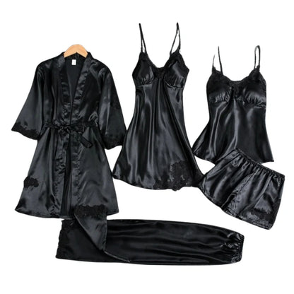 Sleepwear Set Satin & Lace Five Piece