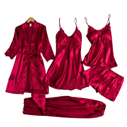 Sleepwear Set Satin & Lace Five Piece