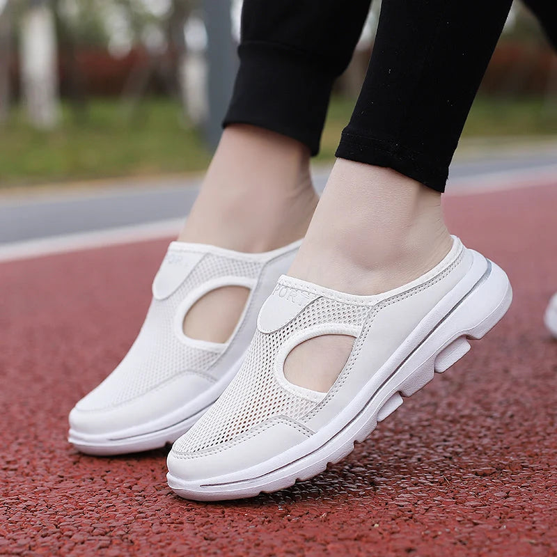 Slip-On Slippers Breathable Mesh Cork-Top Insole & Wide Fit