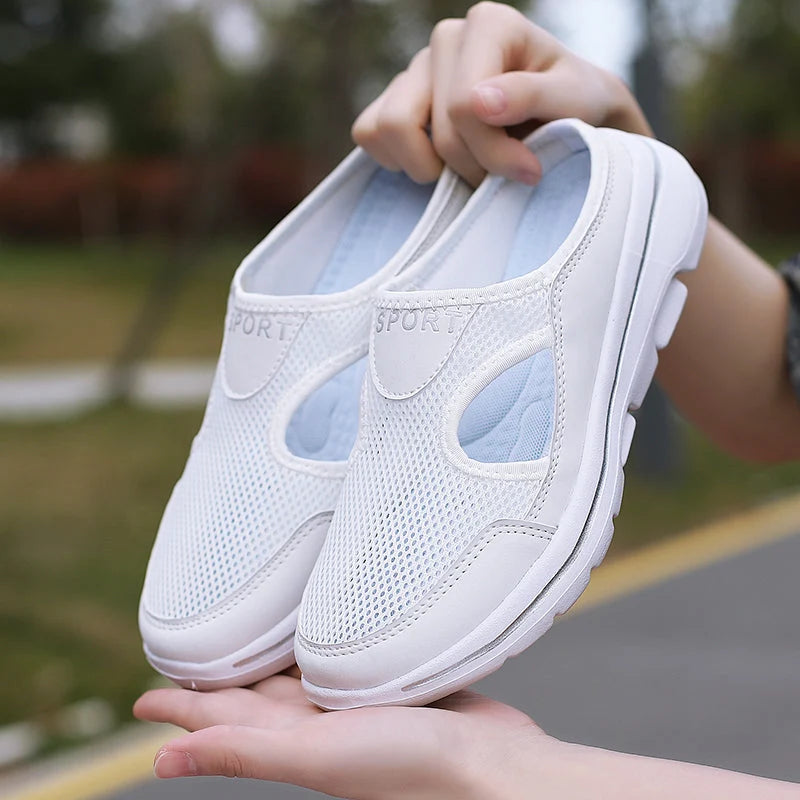 Slip-On Slippers Breathable Mesh Cork-Top Insole & Wide Fit